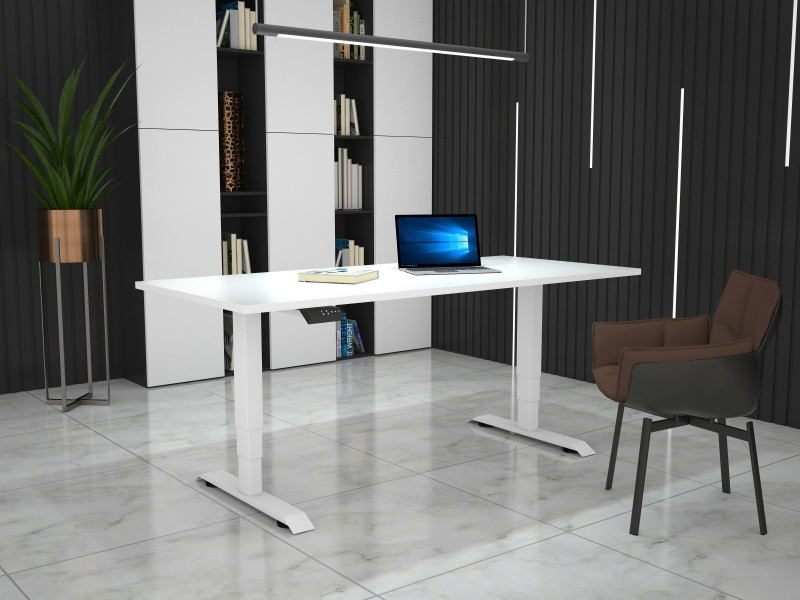 Hight-adjustable table with table top in decor white - 1600 x 800 mm, white base