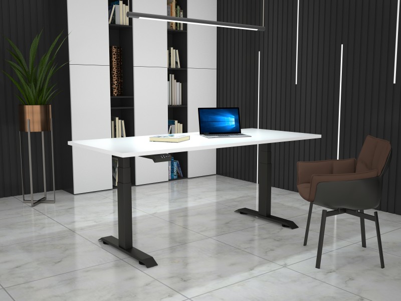 Hight-adjustable table with table top in decor white - 1800 x 800 mm, black base